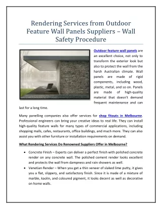 Rendering Services from Outdoor Feature Wall Panels Suppliers – Wall Safety Procedure