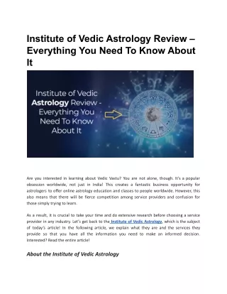 Institute of Vedic Astrology Review – Everything You Need To Know About It