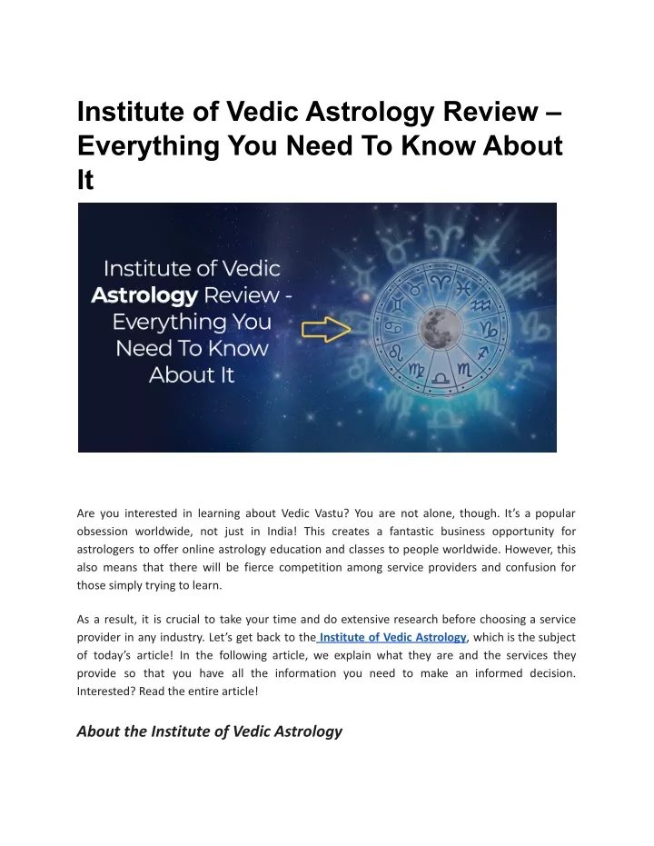 institute of vedic astrology review everything