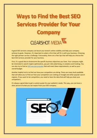 How to Choose the Best SEO Services Provider? | Clearshot Media