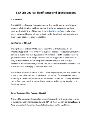 BBA LLB Course - Significance and Specializations