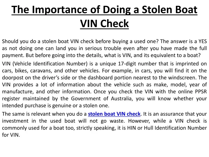 the importance of doing a stolen boat vin check