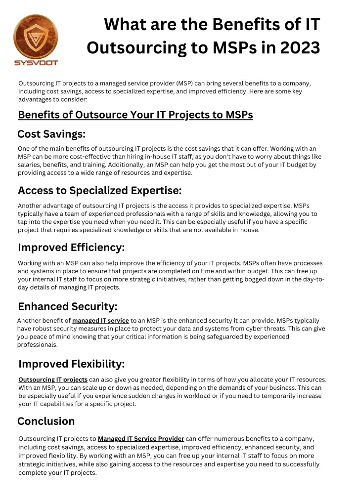 what are the benefits of it outsourcing to msps