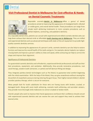 Visit Professional Dentist in Melbourne for Cost-effective & Hands-on Dental Cosmetic Treatments