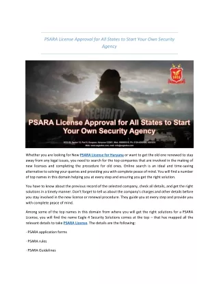 PSARA License Approval for All States to Start Your Own Security Agency
