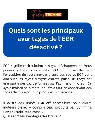 Quels sont les principaux avantages de l'EGR désactivé