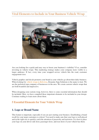 Vital Elements to Include in Your Business Vehicle Wrap