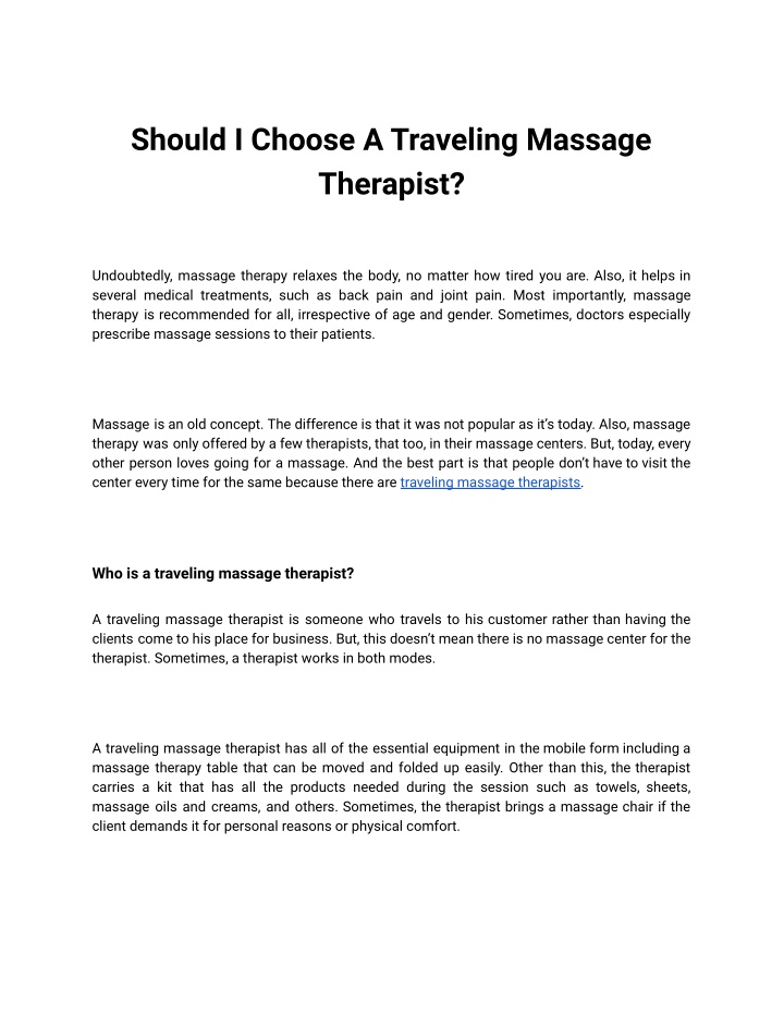 should i choose a traveling massage therapist