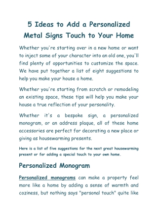 5 Ideas to Add a Personalized Metal Signs Touch to Your Home-timelesssteeldesigns