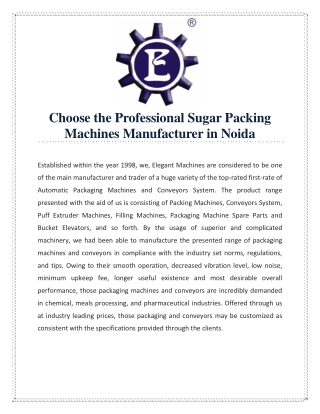 Choose the Professional Sugar Packing Machines Manufacturer in Noida