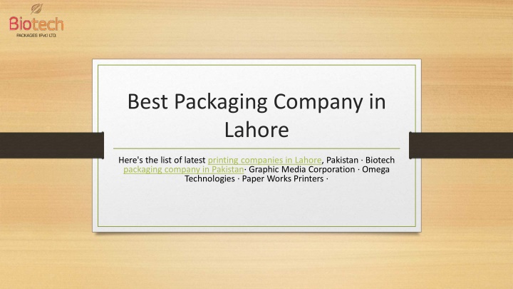 best packaging company in lahore