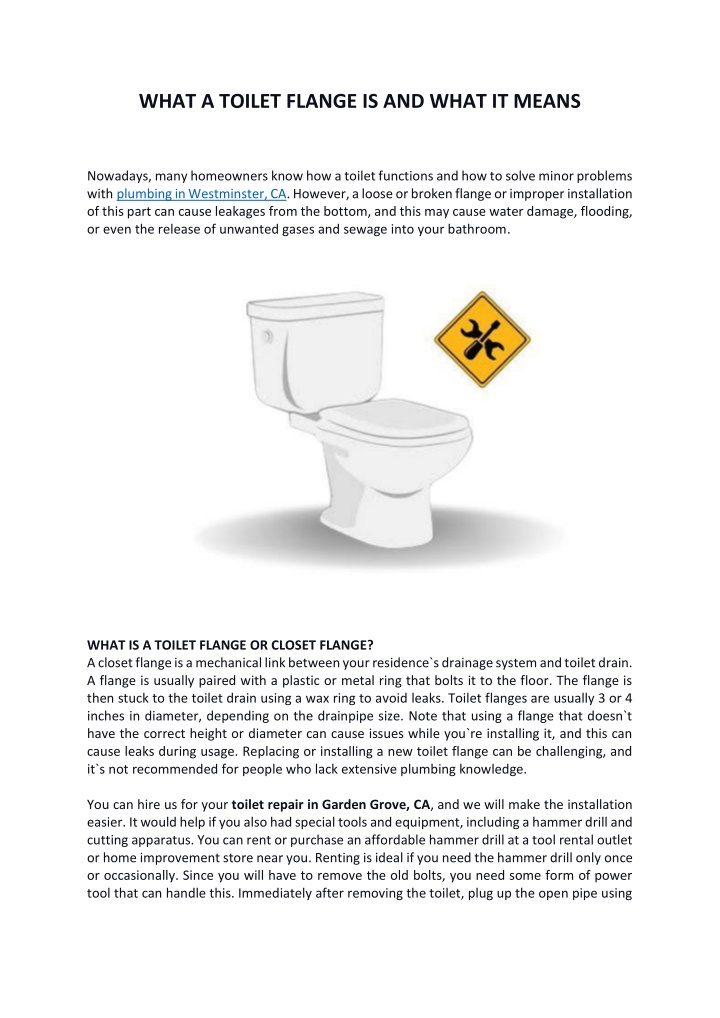 what a toilet flange is and what it means