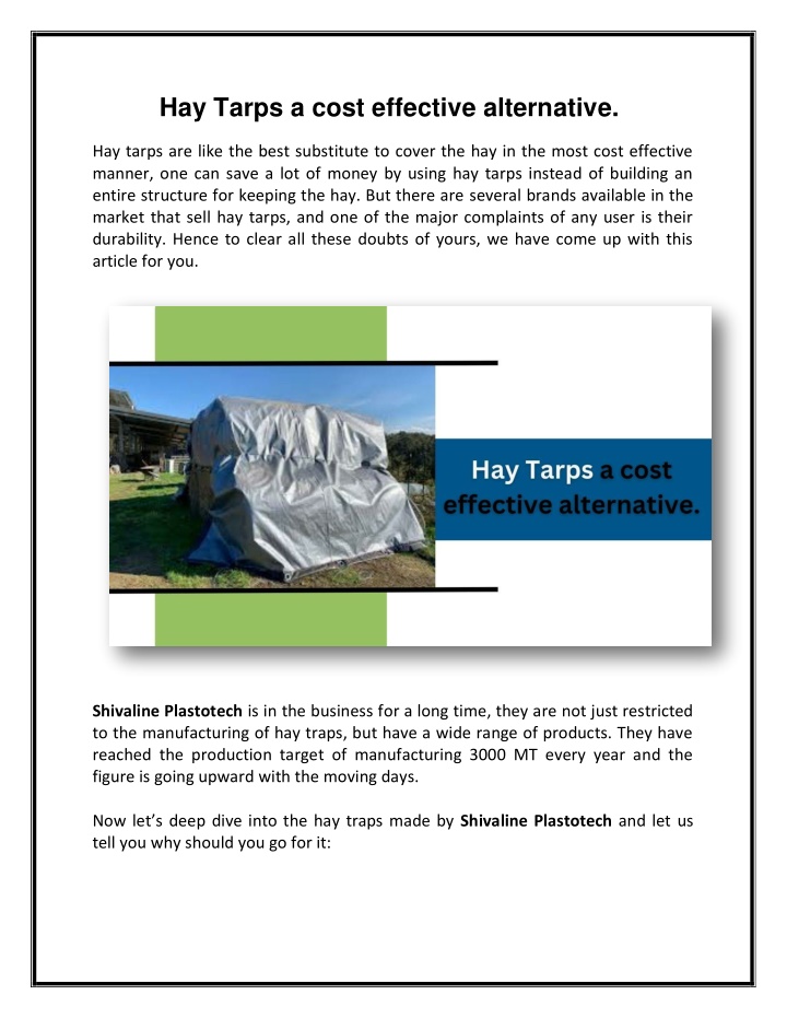 hay tarps a cost effective alternative