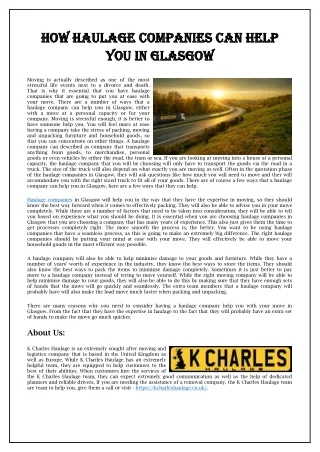 How Haulage Companies Can Help You In Glasgow