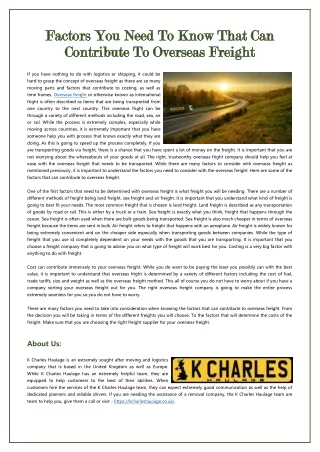 Factors You Need To Know That Can Contribute To Overseas Freight