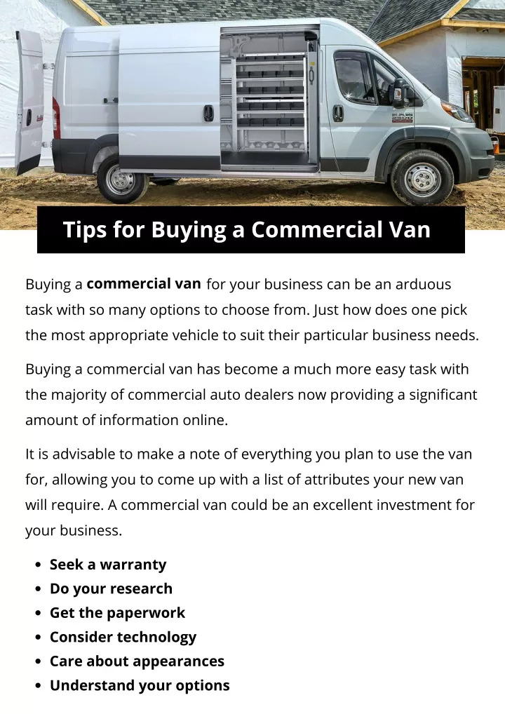 tips for buying a commercial van