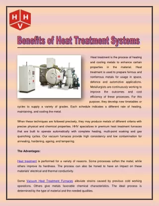 Benefits of Heat Treatment Systems