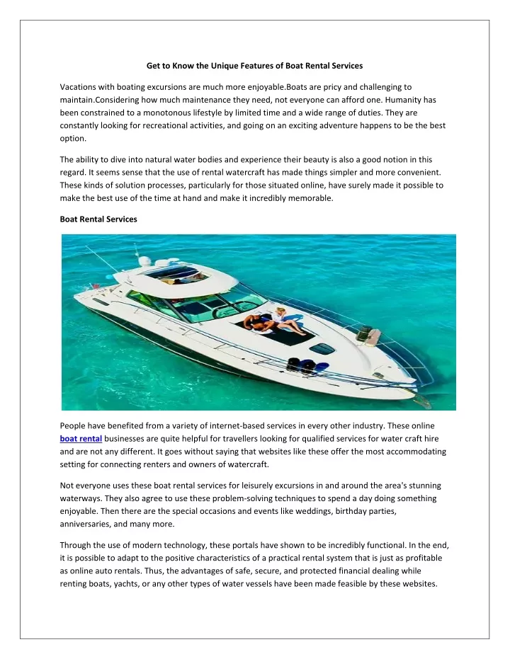 get to know the unique features of boat rental