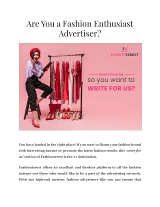 Are You a Fashion Enthusiast Advertiser