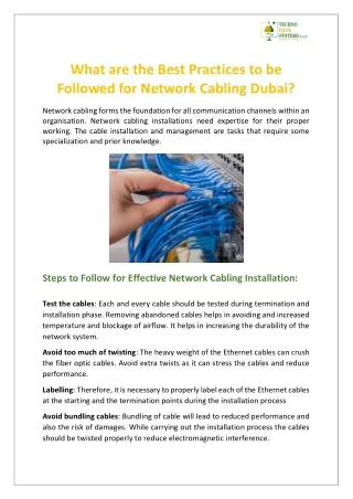 What are the Best Practices to be Followed for Network Cabling Dubai