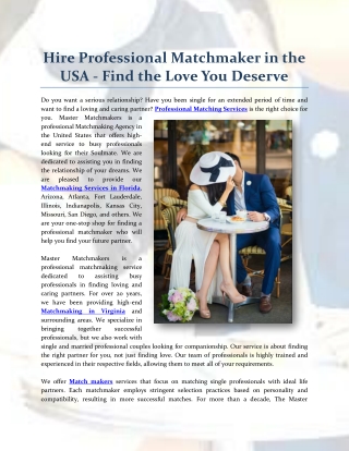 hire professional matchmaker in the usa find