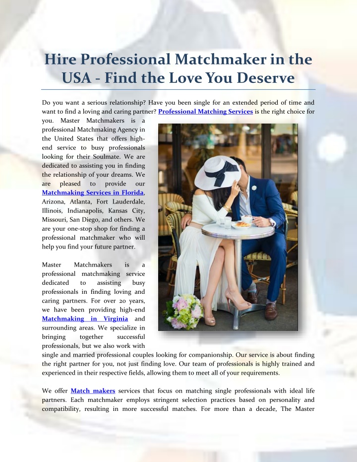 hire professional matchmaker in the usa find