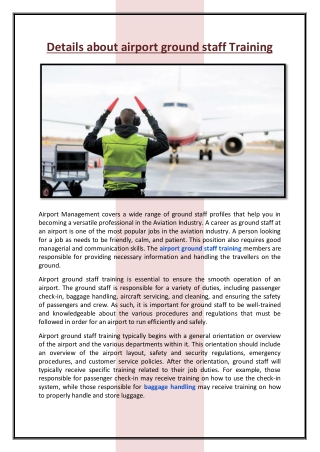 Details about airport ground staff Training