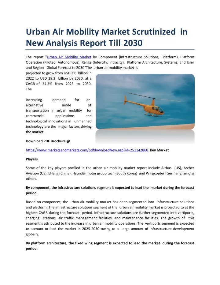 urban air mobility market scrutinized in new analysis report till 2030