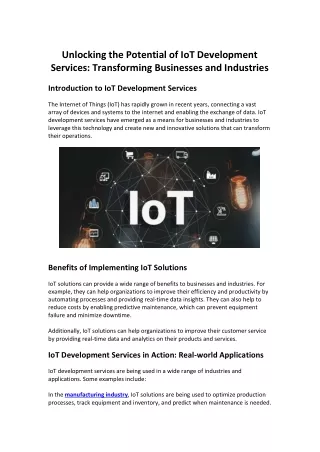 Unlocking the Potential of IoT Development Services Transforming Businesses and Industries