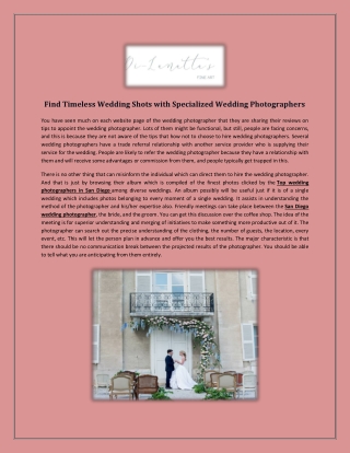 Find Timeless Wedding Shots with Specialized Wedding Photographers