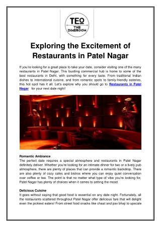 exploring the excitement of restaurants in patel