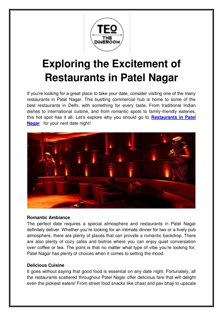 exploring the excitement of restaurants in patel