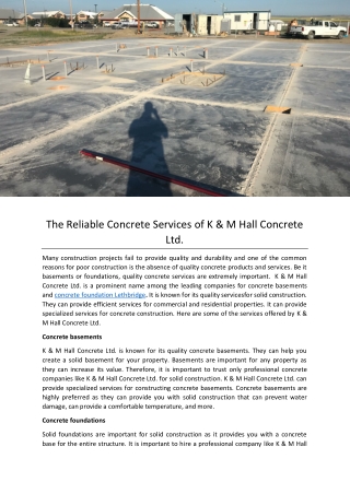 The Reliable Concrete Services ofK & M Hall Concrete Ltd.