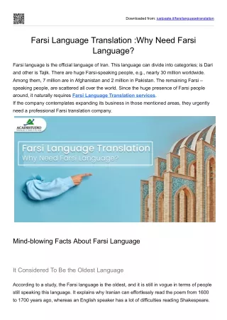 Farsi Language Translation :Why Need Farsi Language?
