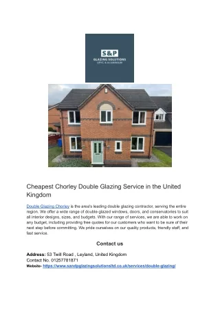 Cheapest Chorley Double Glazing Service in the United Kingdom