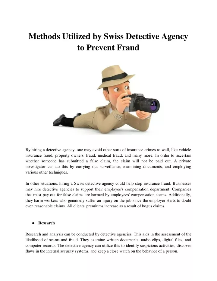 methods utilized by swiss detective agency