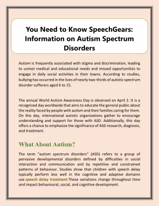 You Need to Know SpeechGears: Information on Autism Spectrum Disorders