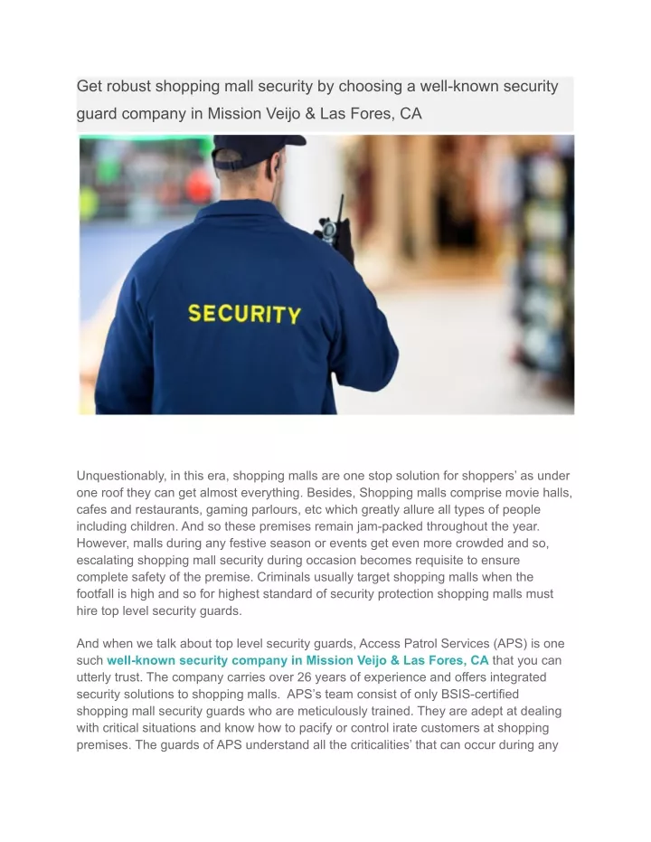get robust shopping mall security by choosing
