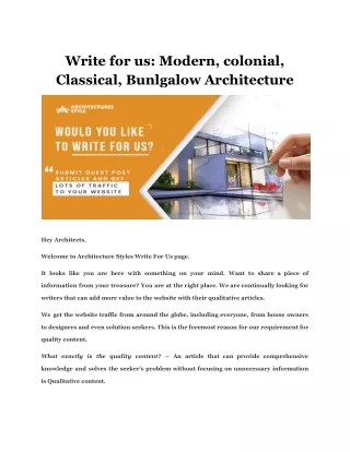 write for us modern colonial classical bunlgalow
