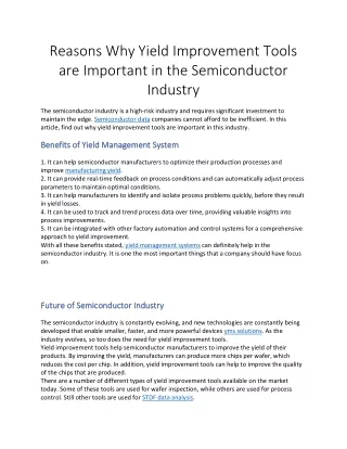 Reasons Why Yield Improvement Tools are Important in the Semiconductor Industry