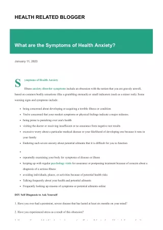What are the Symptoms of Health Anxiety?