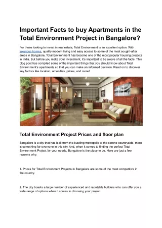 important facts to buy apartments in the total