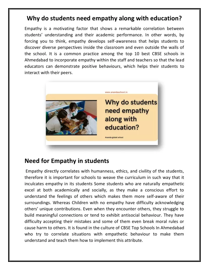 why do students need empathy along with education