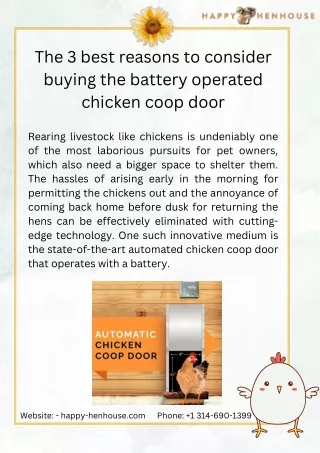 The 3 best reasons to consider buying the battery operated chicken coop door