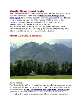 manali snow kissed peaks manali is one of india