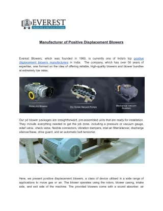Manufacturer of Positive Displacement Blowers