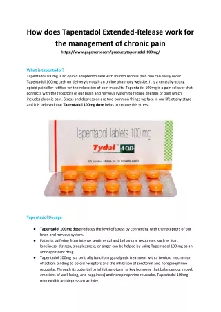 How does Tapentadol Extended-Release work for the management of chronic pain-webpharmacy