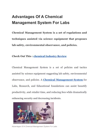advantages of a chemical management system