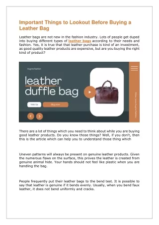 Important Things to Lookout Before Buying a Leather Bag