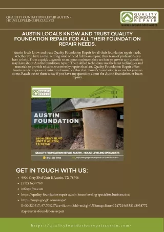 AUSTIN LOCALS KNOW AND TRUST QUALITY FOUNDATION REPAIR FOR ALL THEIR FOUNDATION REPAIR NEEDS